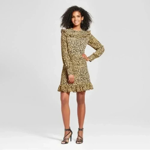 Who What Wear Target Leopard Chiffon Ruffle Dress Size Medium EUC - Picture 4 of 12